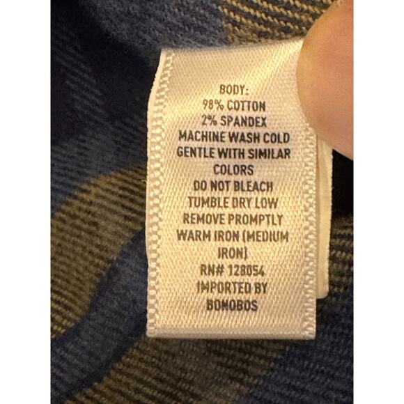 Large Bonobos Stretch Regular Fit Blue Plaid Flannel Shirt - Picture 7 of 9